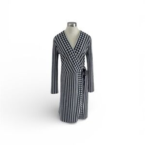 Tory Burch Navy Oxford White Striped Wrap Dress Size L Office Work Chic
